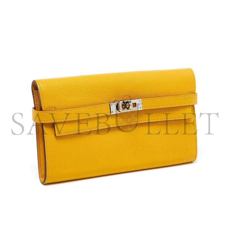 H**me5 jaune epsom leather kelly longue wallet palladium hardware (20*12*2cm)